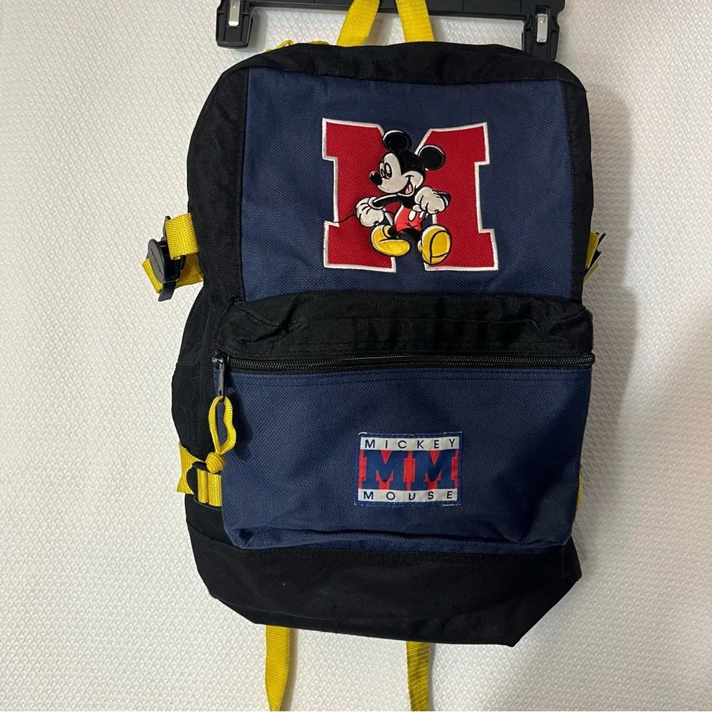 Vintage Disney Mickey Mouse Backpack Bookbag Zippers Adjustable Strap Colorblock